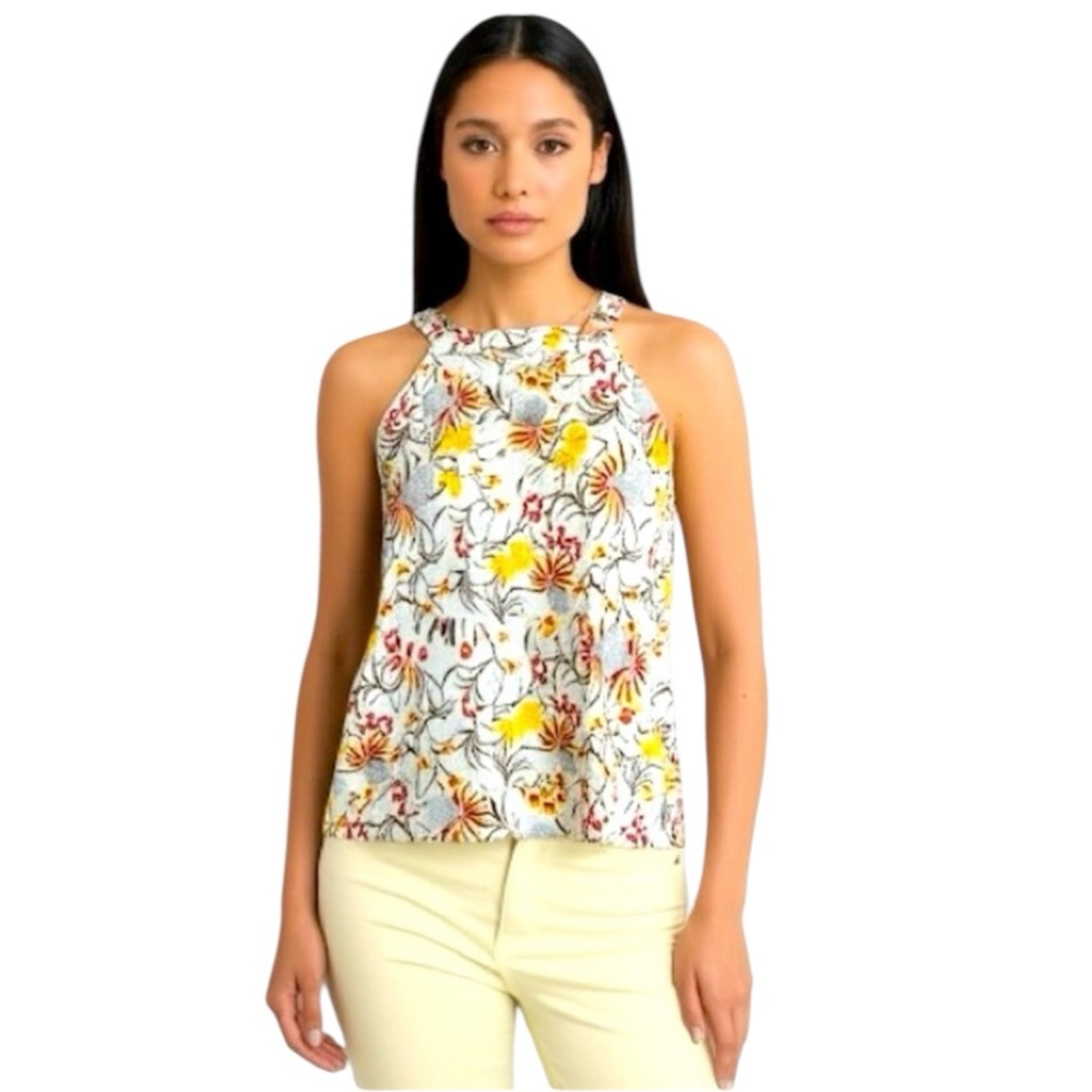 Joie 100% Linen Halter Style A Line Floral Tank Top Size Large